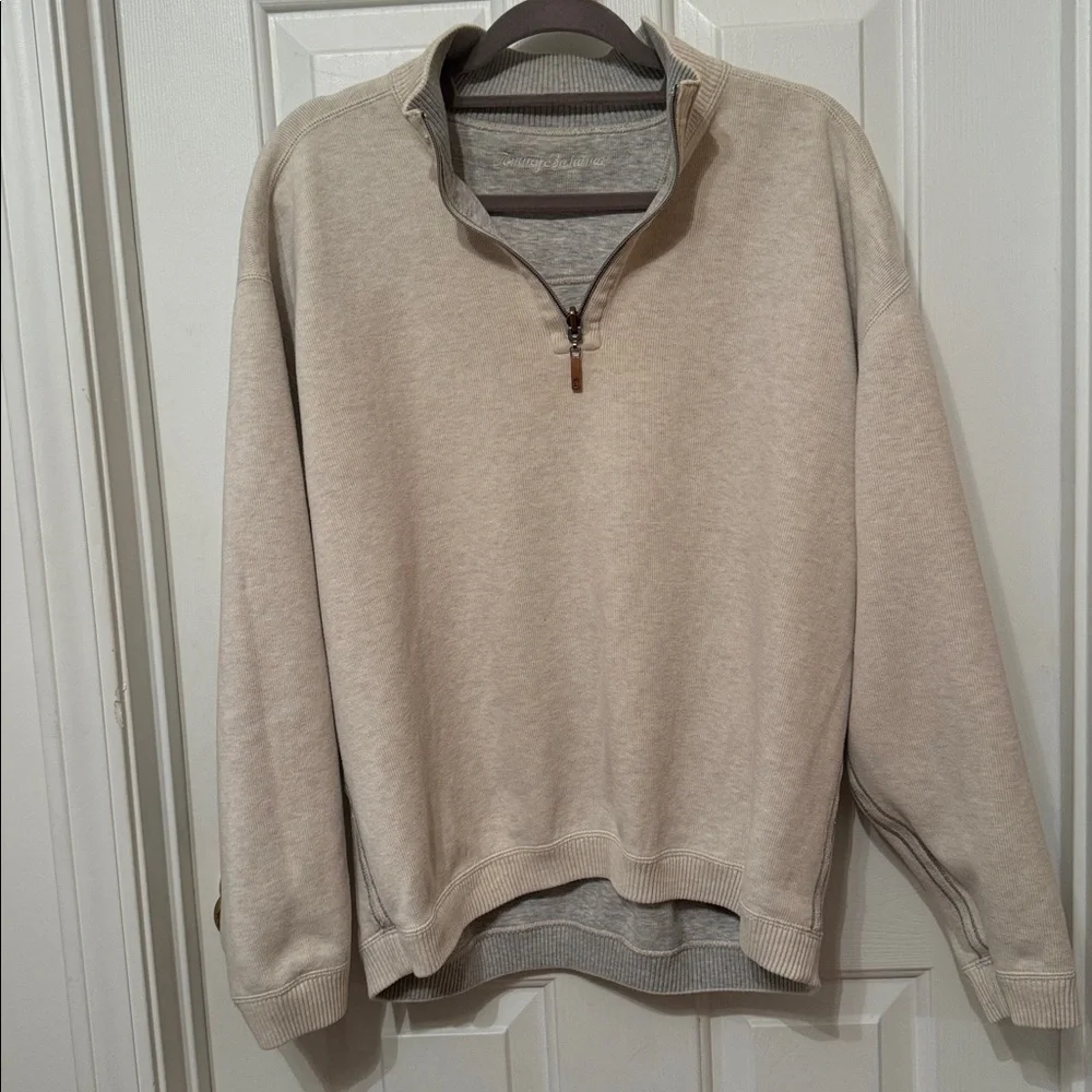 TOMMY BAHAMA RELAX ARUBA 1/4 ZIP REVERSIBLE SWEATSHIRT SZ L / BEIGE/GRAY